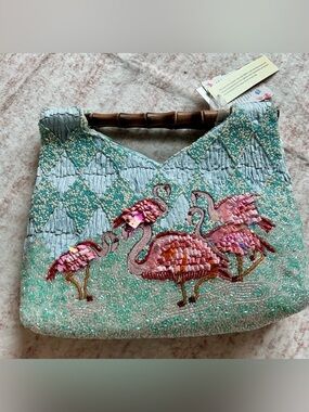 Hand beaded and Embellished Flamingo Mini Bag